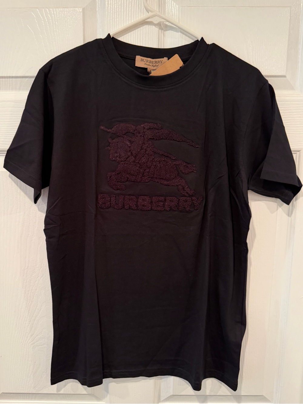 Burberry Black Short Sleeve Tee with Textured Logo